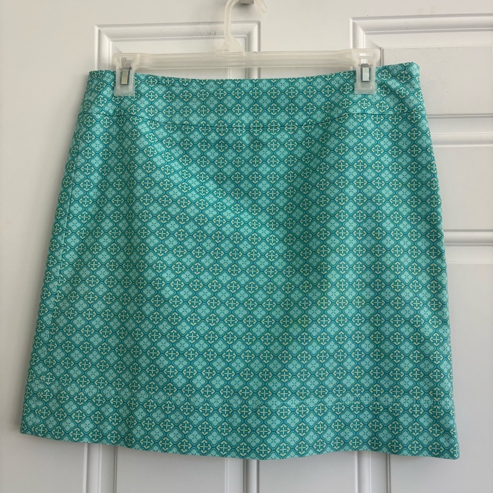 Talbots Geometric Light Teal/Yellow Skirt, Size 12
